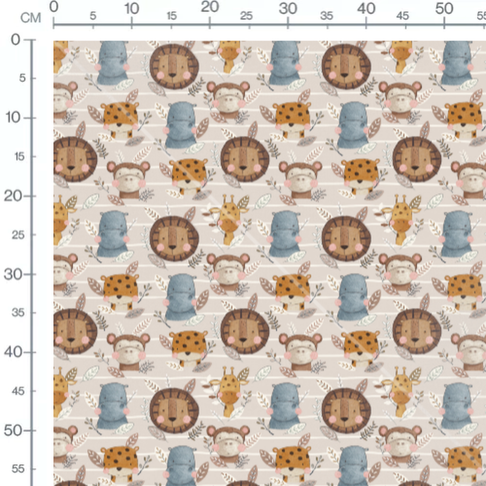 Tissu - Animaux doux sur fond beige 2