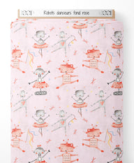 Tissu - Robots danseurs sur fond rose
