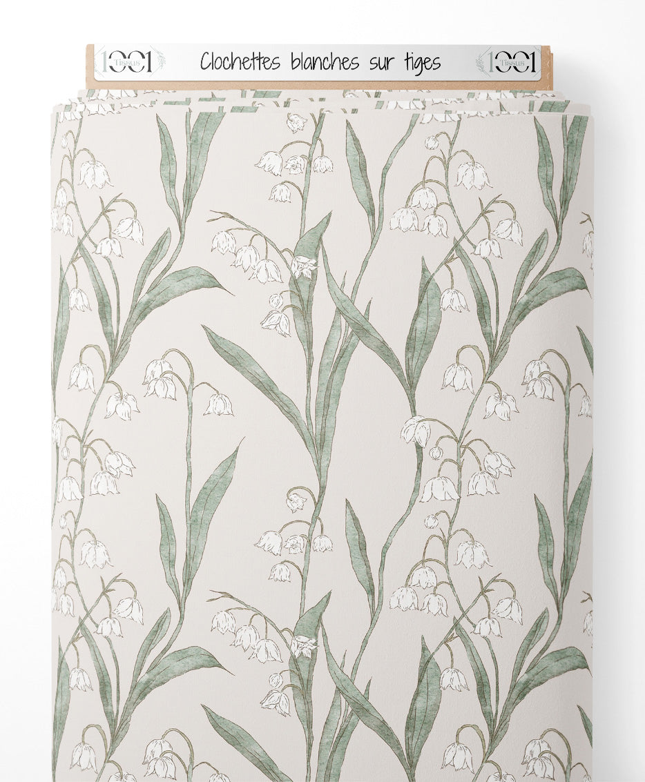 Tissu - Clochettes blanches sur tiges