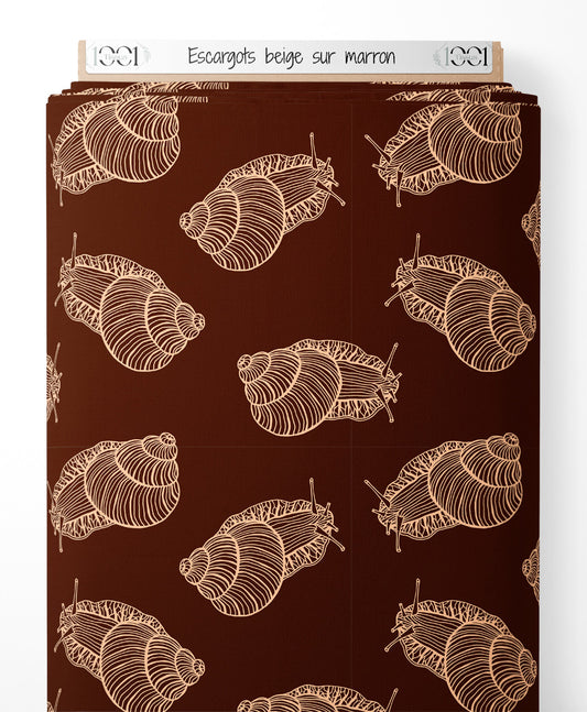Tissu - Escargots beige sur marron