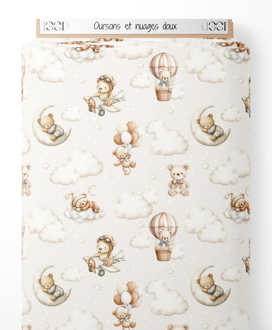 Tissu - Oursons et nuages doux