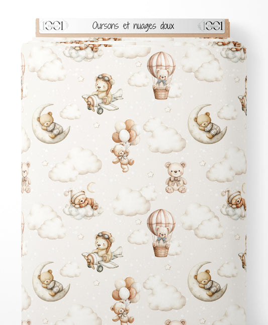 Tissu - Oursons et nuages doux