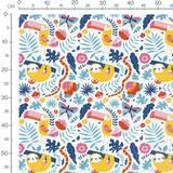 Tissu - Paresseux et toucans colorés