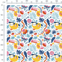 Tissu - Paresseux et toucans colorés