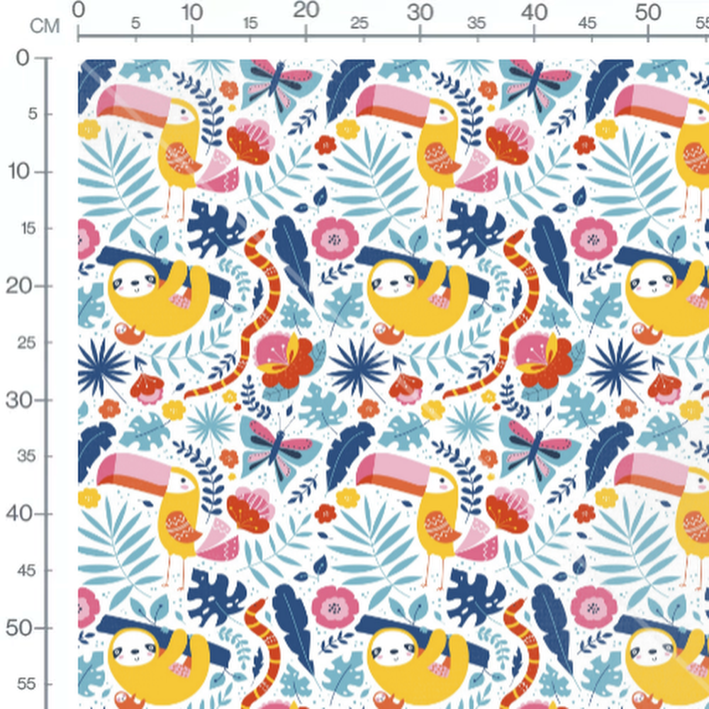 Tissu - Paresseux et toucans colorés