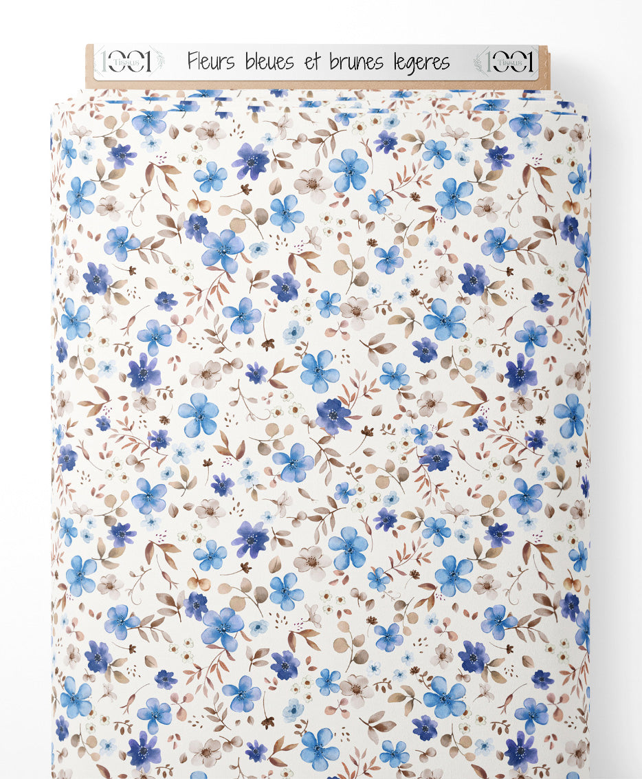 Tissu - Fleurs bleues et brunes légères