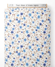 Tissu - Fleurs bleues et brunes légères
