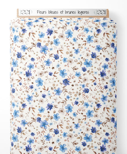 Tissu - Fleurs bleues et brunes légères