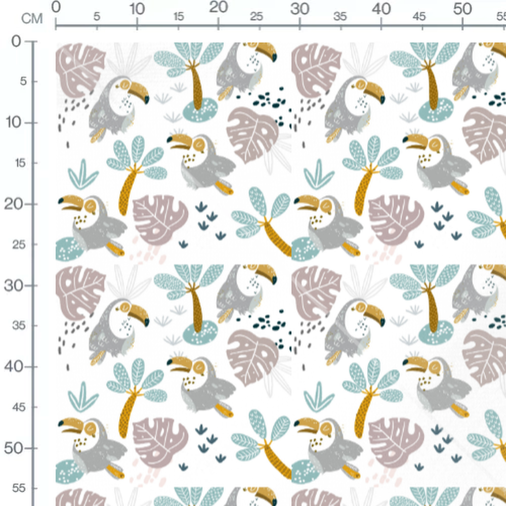 Tissu - Toucans et feuillages colorés