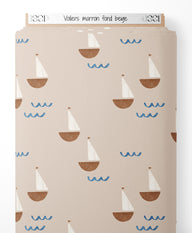 Tissu - Voiliers marron sur fond beige
