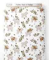 Tissu - Moutons fleuris et feuillage