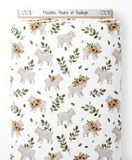 Tissu - Moutons fleuris et feuillage