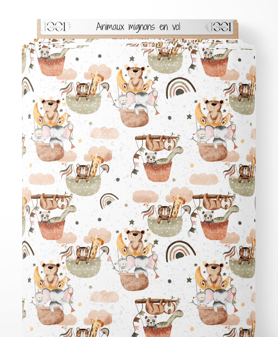 Tissu - Animaux mignons en vol