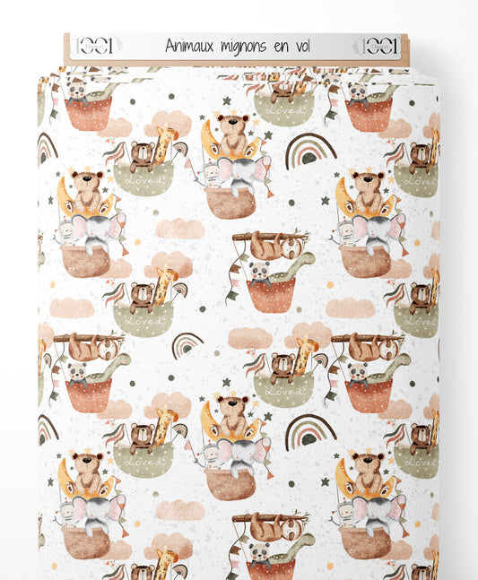 Tissu - Animaux mignons en vol