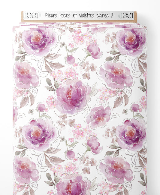 Tissu - Fleurs roses et violettes claires 2