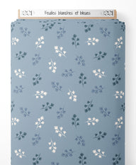 Tissu - Feuilles blanches et bleues