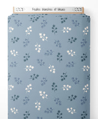 Tissu - Feuilles blanches et bleues