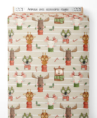 Tissu - Animaux avec accessoires rouges