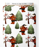 Tissu - Blaireaux en rouge sur blanc