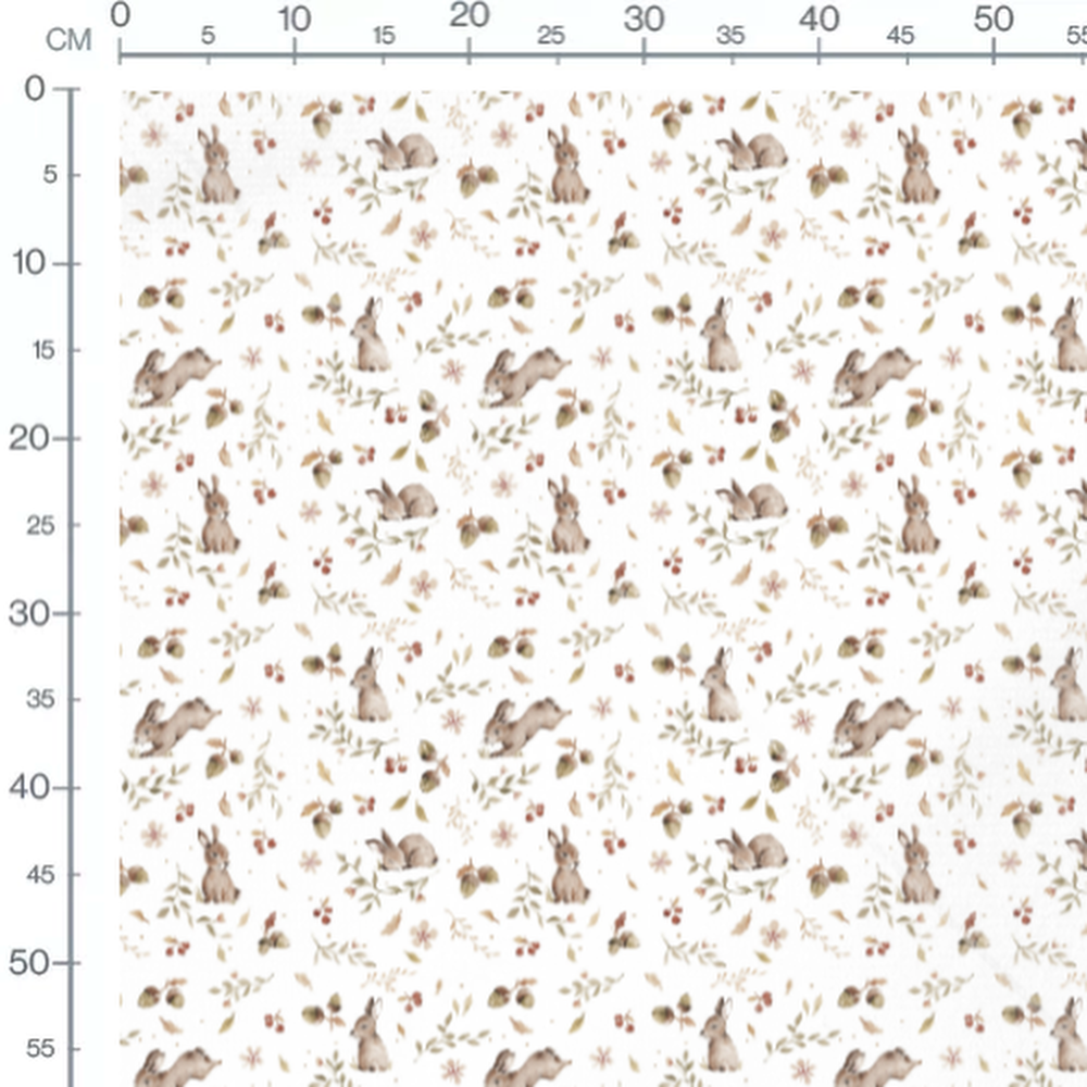 Tissu - Lapins et feuillage aquarelle