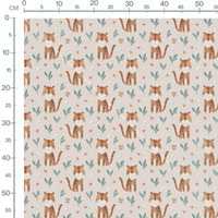 Tissu - Chats gris et citrouilles beige