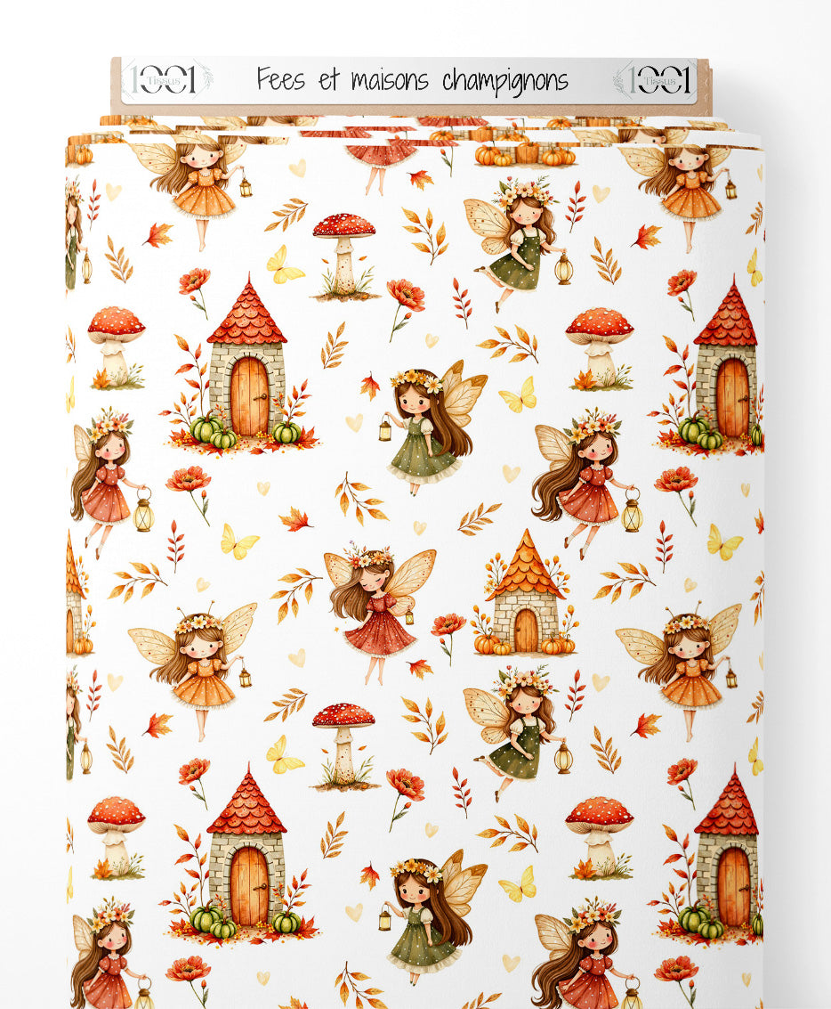 Tissu - Fées et maisons champignons