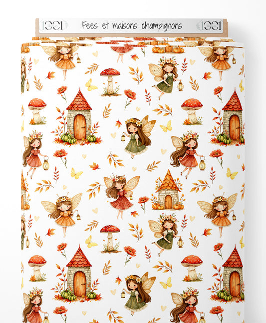 Tissu - Fées et maisons champignons