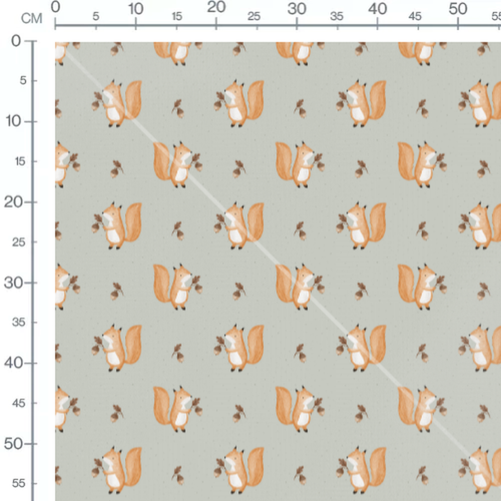Tissu - Écureuils et glands dessinés