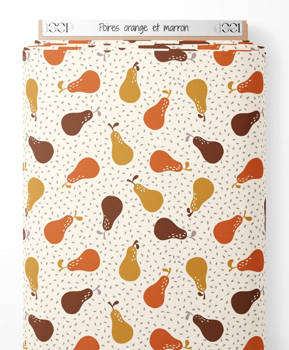 Tissu - Poires orange et marron