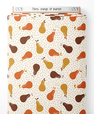 Tissu - Poires orange et marron