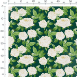 Tissu - Pivoines blanches sur fond vert