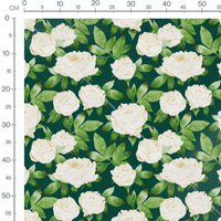Tissu - Pivoines blanches sur fond vert