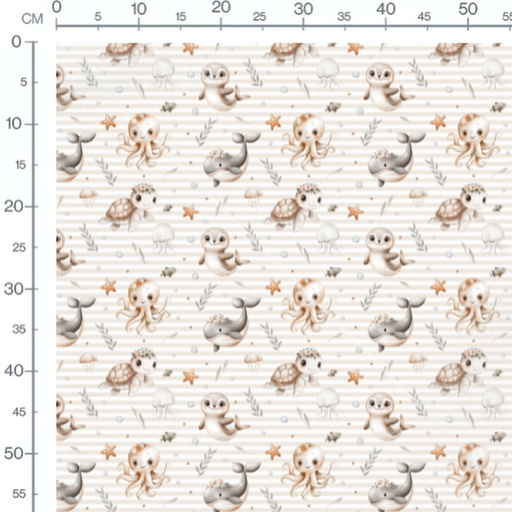 Tissu - Flore et faune marines beige