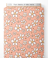 Tissu - Fleurs blanches et étoiles marron