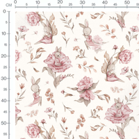 Tissu - Lapins gris et roses fleuris