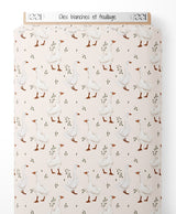 Tissu - Oies blanches et feuillage