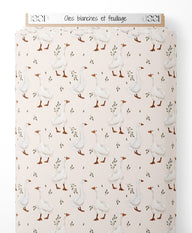 Tissu - Oies blanches et feuillage