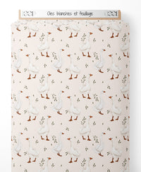 Tissu - Oies blanches et feuillage
