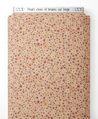 Tissu - Fleurs roses et brunes sur beige