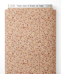 Tissu - Fleurs roses et brunes sur beige