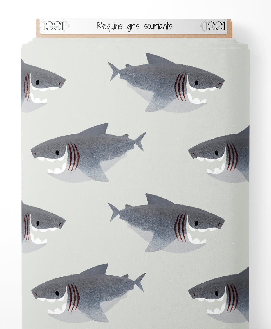 Tissu - Requins gris souriants
