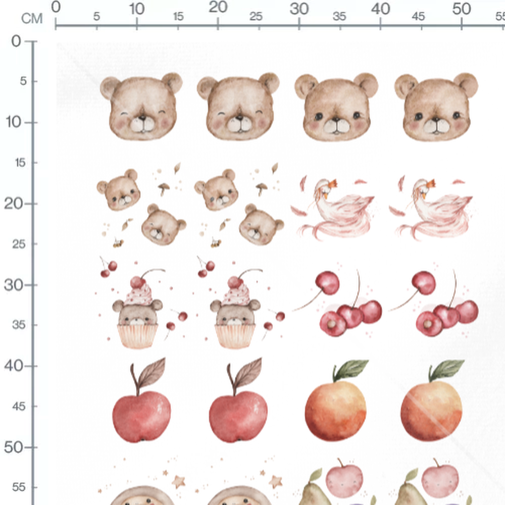 Tissu - Ours et fruits colorés