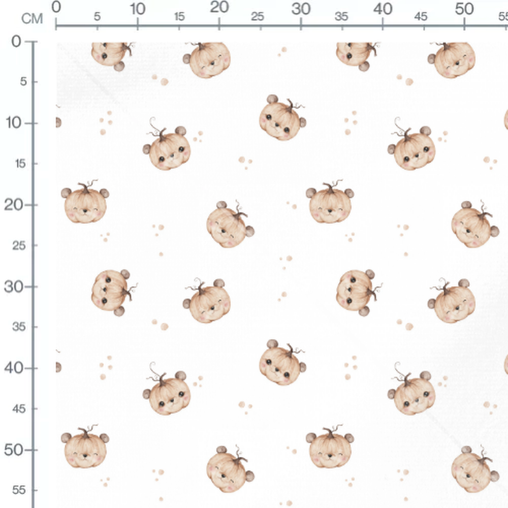 Tissu - Citrouilles ours sur fond blanc