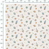 Tissu - Fusées et étoiles dorées