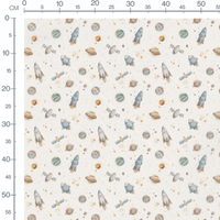 Tissu - Fusées et étoiles dorées