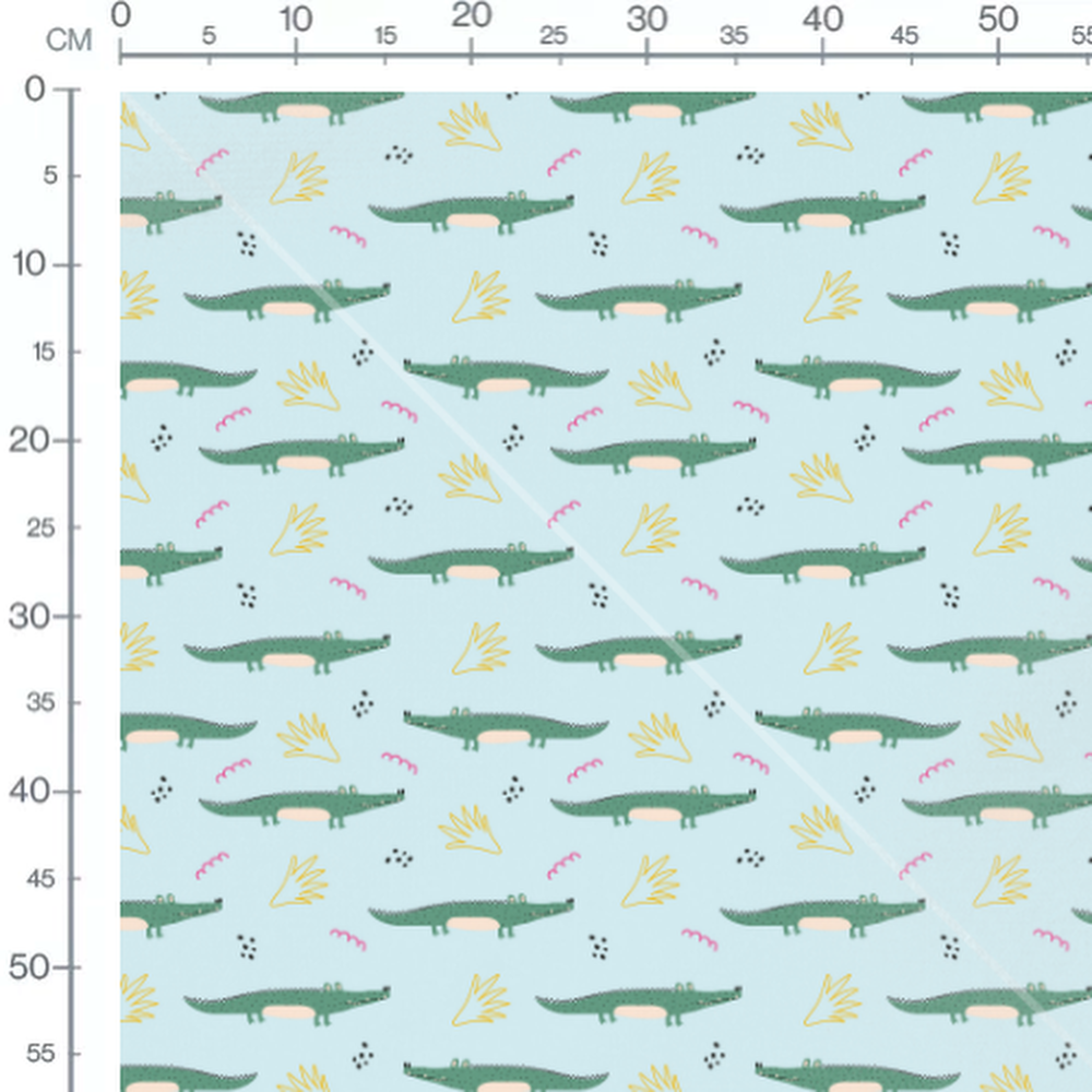 Tissu - Crocodiles verts sur fond bleu