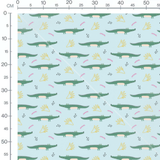 Tissu - Crocodiles verts sur fond bleu