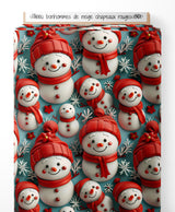 Tissu - bonhommes de neige chapeaux rouges 3D