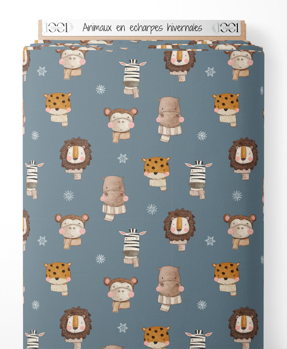Tissu - Animaux en écharpes hivernales