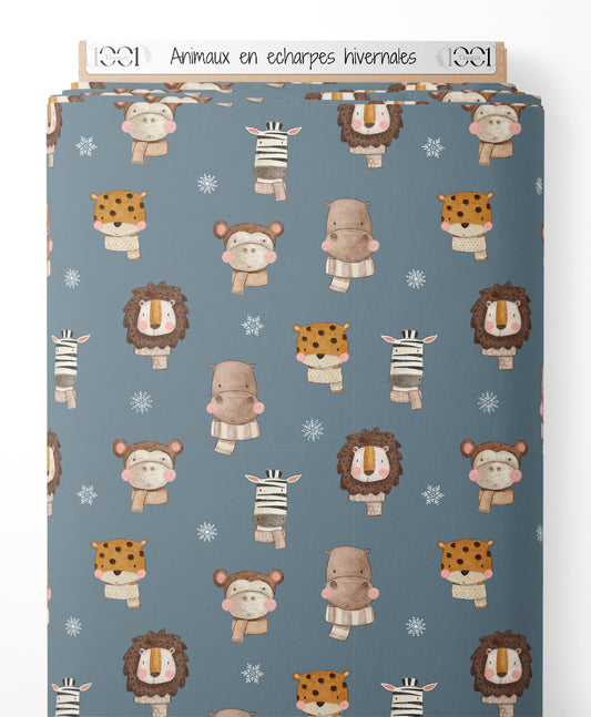 Tissu - Animaux en écharpes hivernales